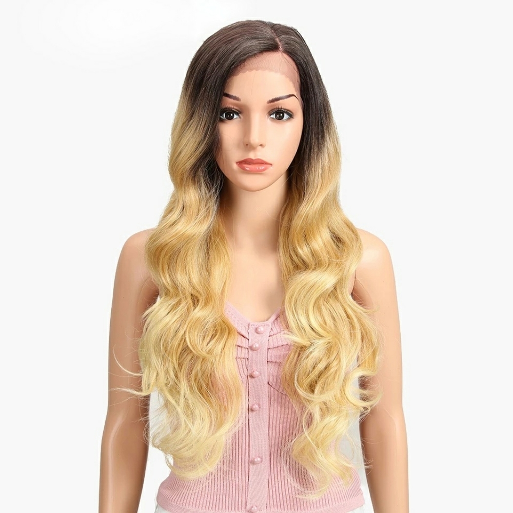 Synthetic Lace Wig 28in Ombre Blonde Long Loose Wave